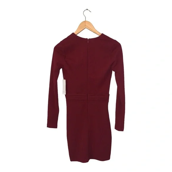 TOBI XS DRESS NWT AVA WINE bodycon deep v front split burgundy long sleeve - Picture 6 of 14